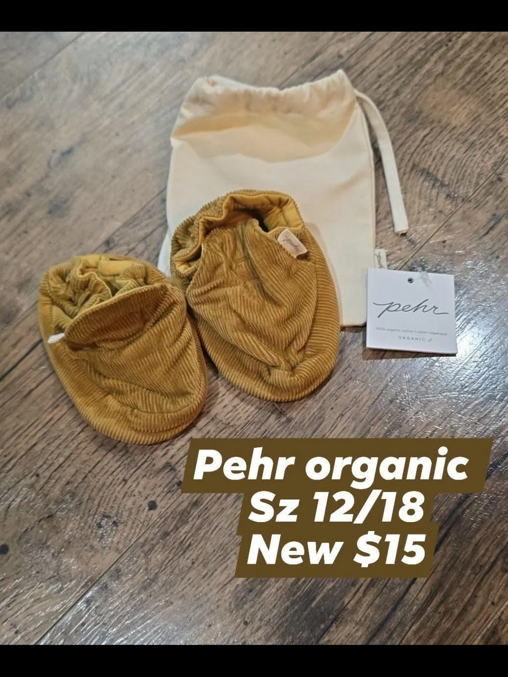Pehr Organic Tan Corduroy Baby Booties Sz 12/18 Months